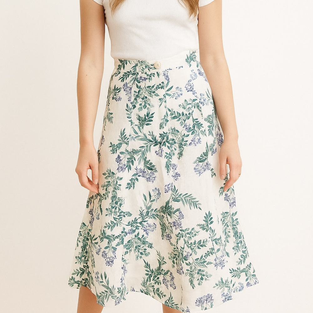 Elie tahari linen floral skirt midi size 2 NWT